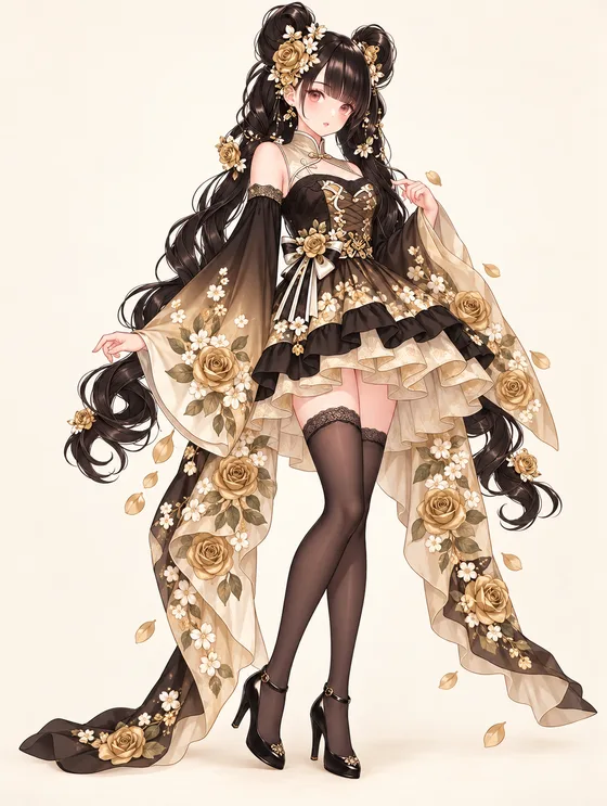 金薔薇の黒キモノドレスの着用例