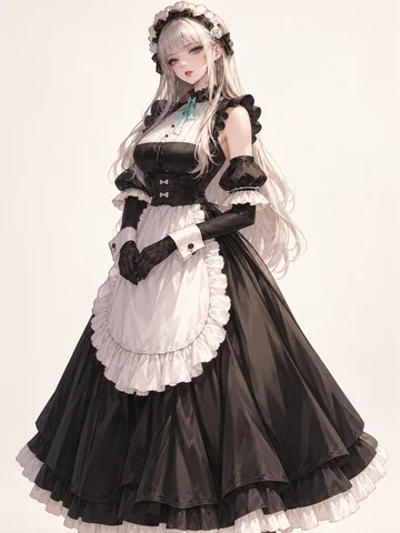 水色リボンのクラシカルメイド服のサンプルイラスト