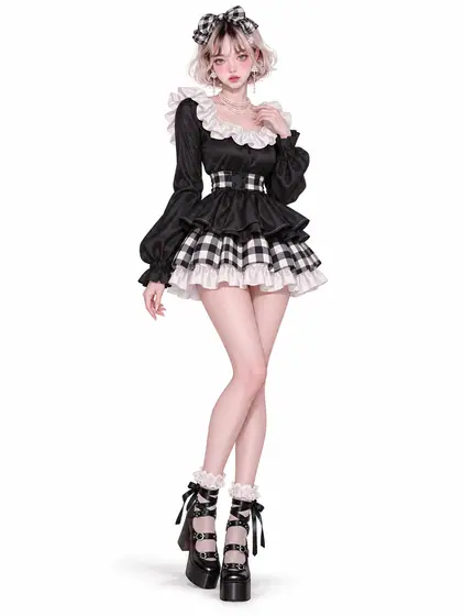 黒ギンガムのラッフルロマンティックの着用例