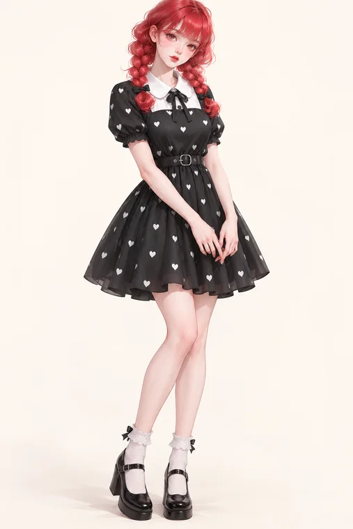 黒ハートの白襟ドレスの着用例