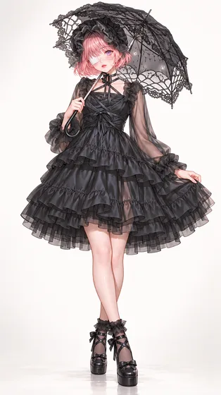 黒レース日傘のゴシックドレスの着用例