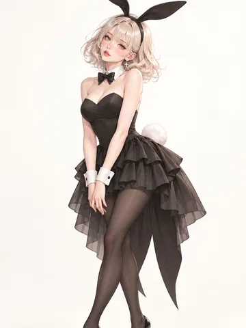 黒兎サテンのテールコートドレスの着用例
