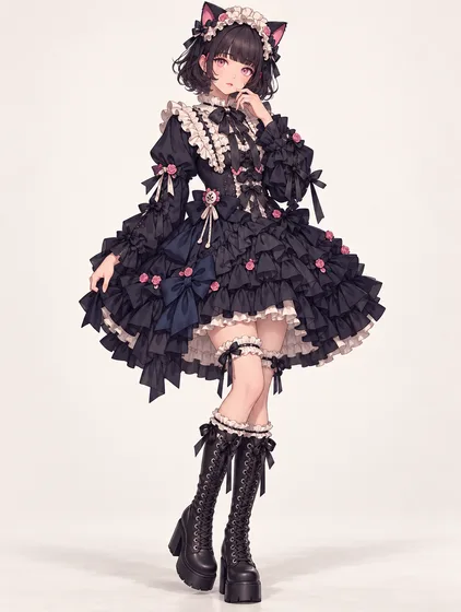 黒薔薇と猫耳のゴシックドールの着用例
