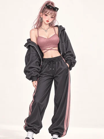 墨黒とくすみ薔薇のストリートセットのサンプルイラスト