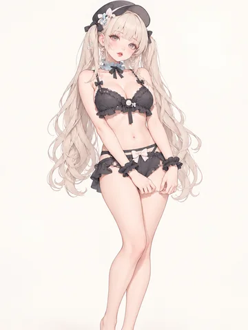 墨色リボンのツインテール寝間着のサンプルイラスト
