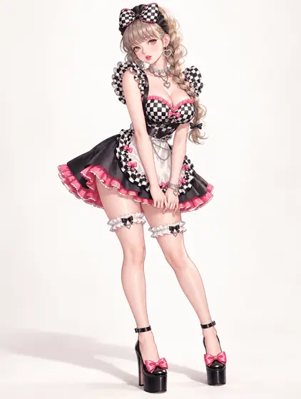 チェッカーハートのピンクメイドの着用例