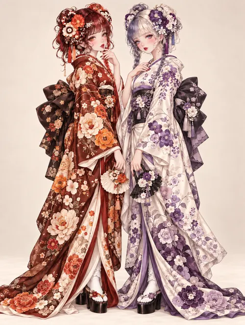 シナモンと藤花の双華着物の着用例