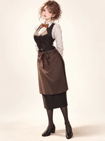 焦茶ベストのレストラン制服の着用例