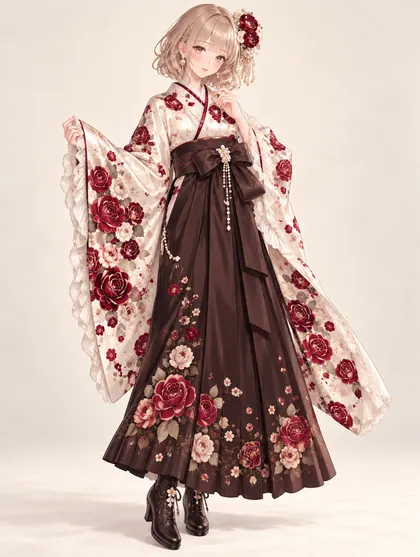 生成り薔薇とショコラの袴の着用例