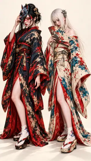 紅蒼陰陽の双華キモノの着用例