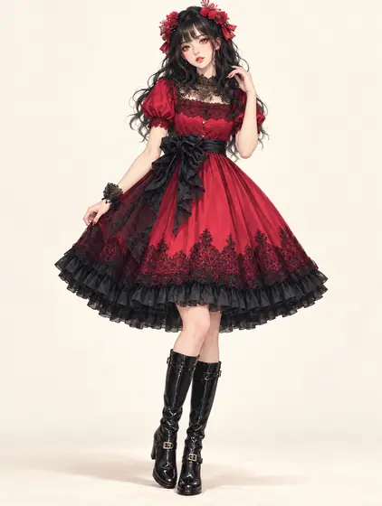 深紅ベリーのゴシックロリータの着用例