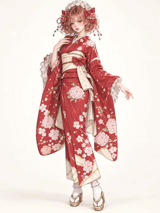 紅薔薇の振袖の着用例