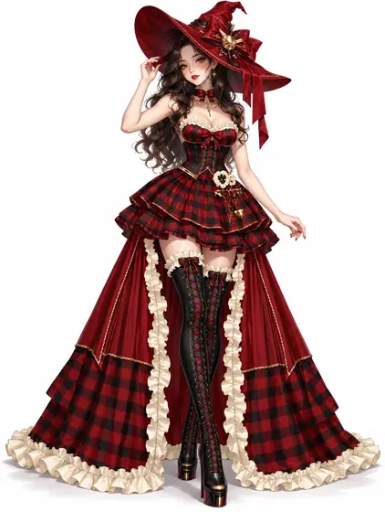紅月ウィッチのチェックガウンの着用例