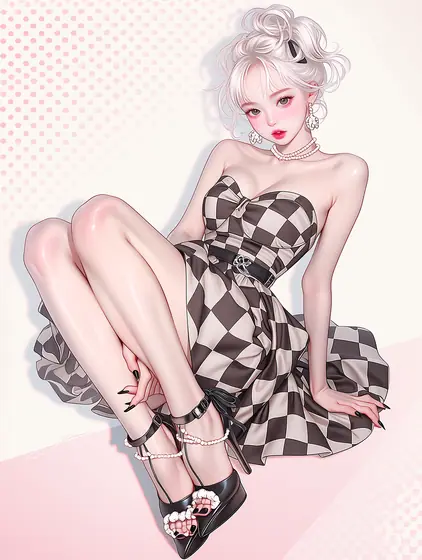 ハーレクインチェックのビスチェドレスの着用例