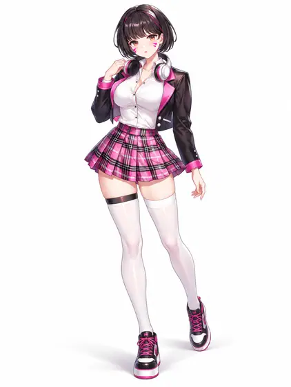 ホットピンクのヘッドホンスクールの着用例