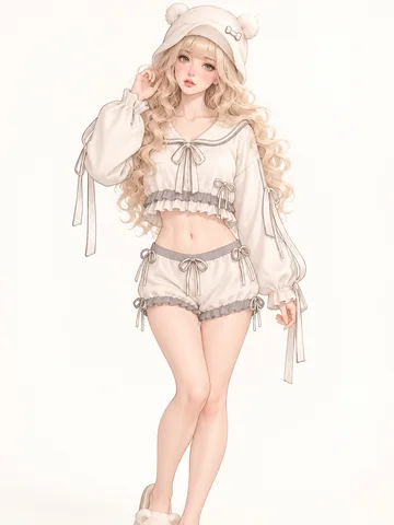 象牙くま帽子のセーラールームウェアのサンプルイラスト