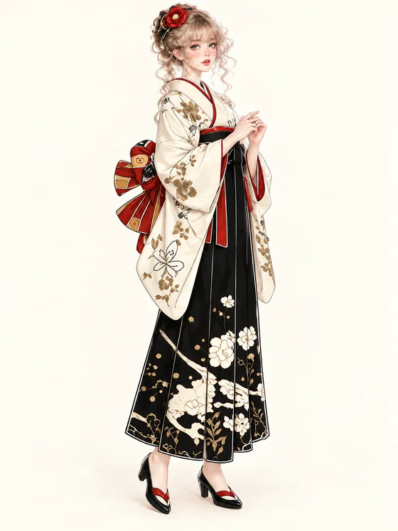 象牙墨花と黒袴の着用例