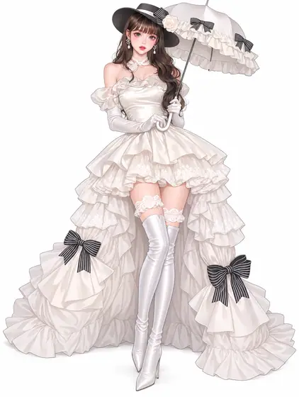 白薔薇パラソルのラッフルトレーンの着用例