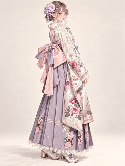 藤薔薇の淡色卒業袴の着用例