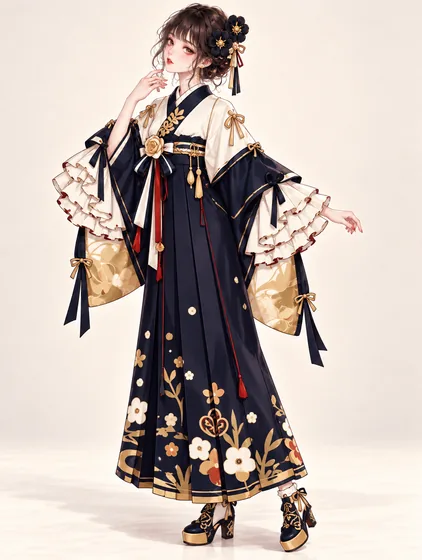 夜紺金彩の袴ドレスの着用例