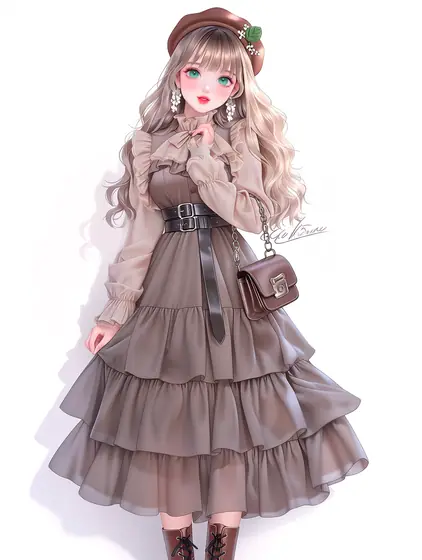 モカベレーのティアードロングの着用例