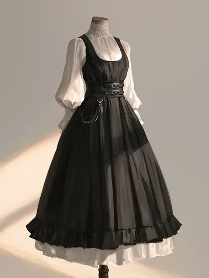 墨黒ベルトのクラシカルピナフォアの着用例