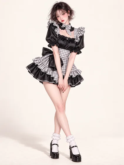 モノクロギンガムのバブルメイドの着用例