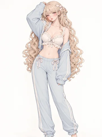 粉雪ブルーのリボンジョガーのサンプルイラスト