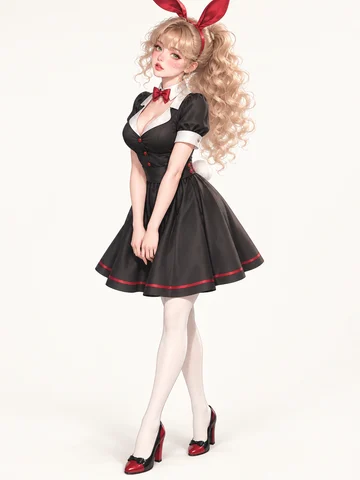 紅兎リボンのサーバードレスの着用例