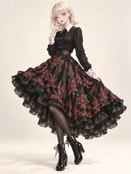 黒薔薇のクラシカルスカートの着用例