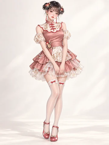 薔薇絹と金襴のチャイナドレスのサンプルイラスト
