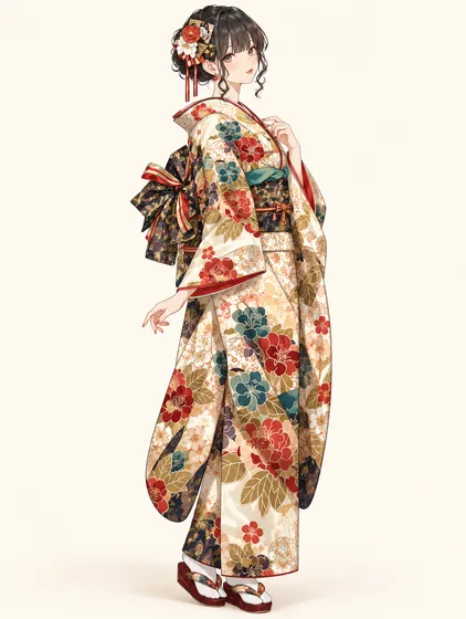 錆花の祝い着の着用例