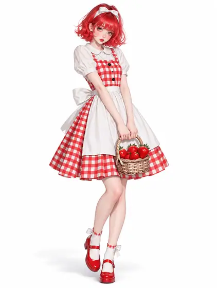 苺ギンガムのピクニックドレスの着用例