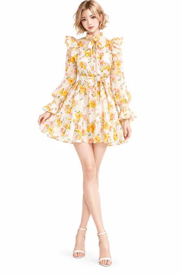 陽花のラッフルミニドレスの着用例