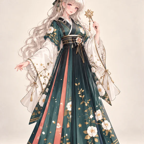 深青緑と白椿の袴ドレスの着用例