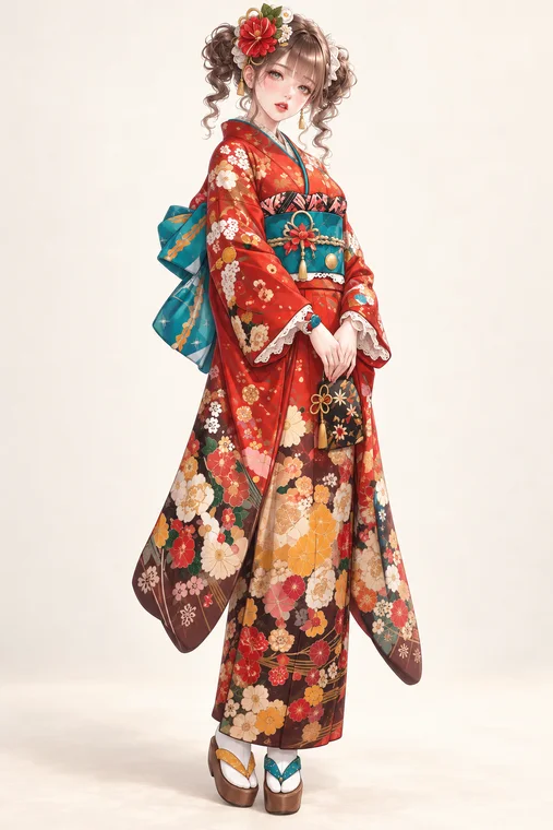 朱花万華の振袖の着用例