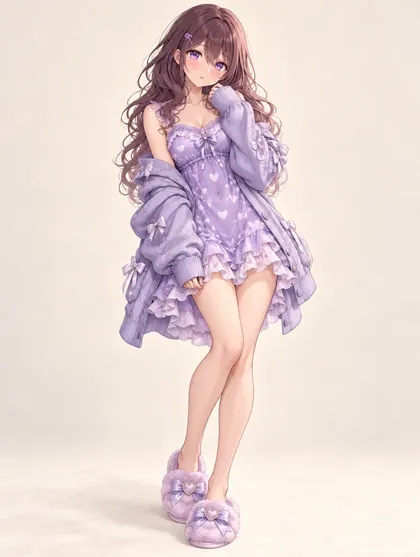 藤色ハートのナイトドレスの着用例