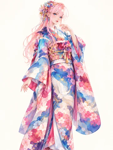 水彩鶴彩の花霞振袖の着用例